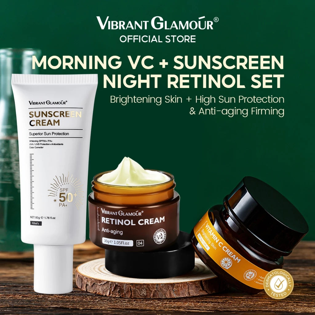 Anti-aging Sunblock Set Retinol Anti Wrinkle Face Cream VC Whitening Sunscreen Cream Vitamin C Fading Dark Spot