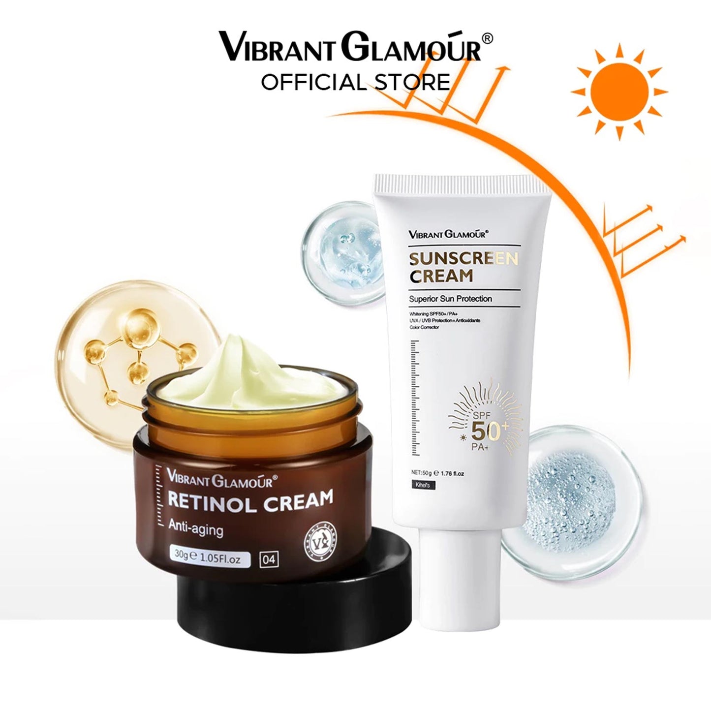 Anti-aging Sunblock Set Retinol Face Cream Whitening Sunscreen Cream Anti Wrinkles Freckles 2pcs