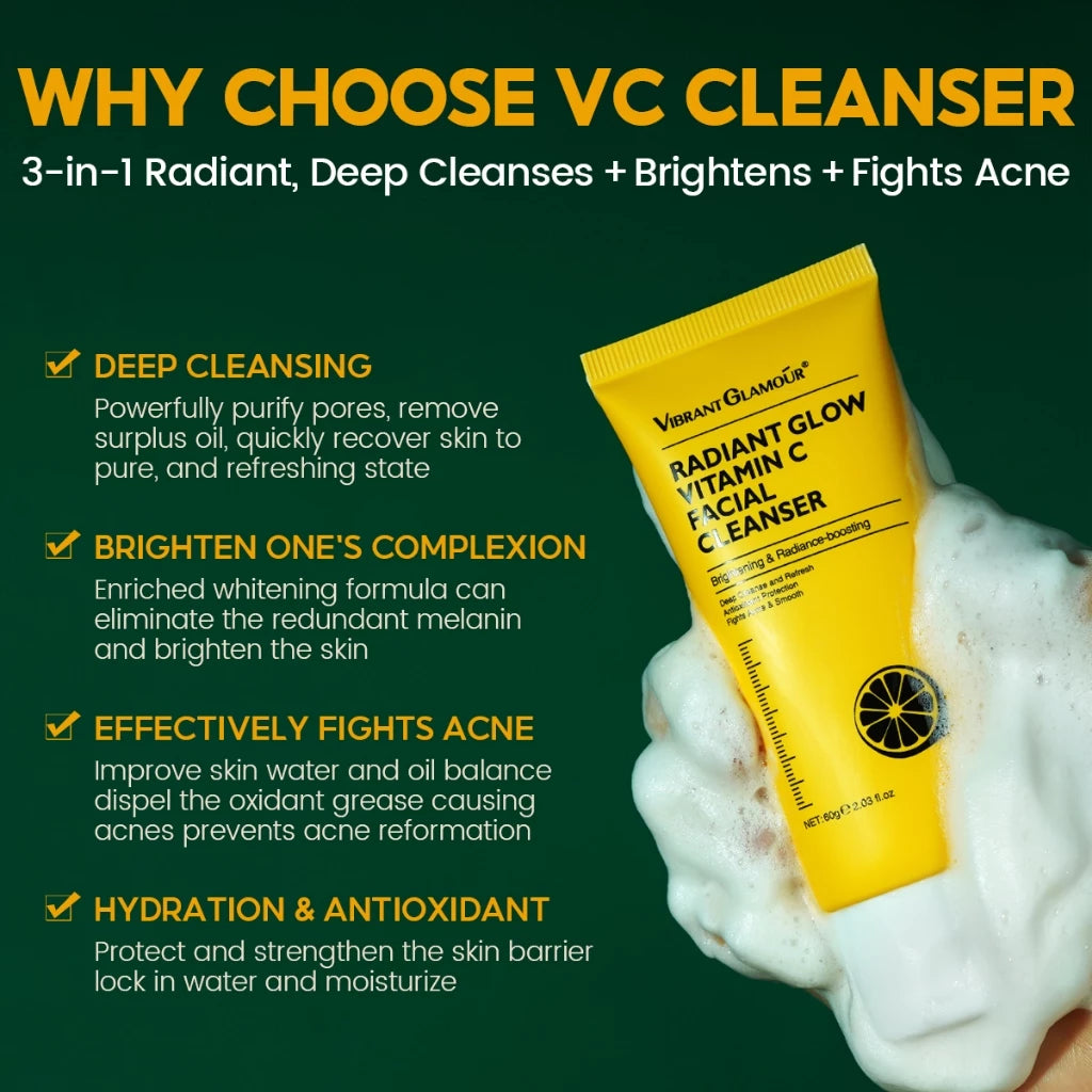 3-in-1 Radiant Vitamin C Facial Cleanser Deep Cleansing Acne Fighting Brightening With Centella Amino Acids