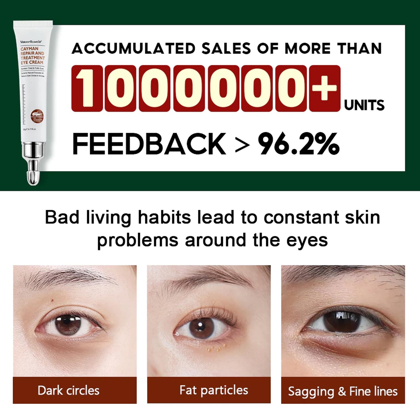 Crocodile Eye Cream Anti-aging Reduce Fine Lines Wrinkles Fading Dark Circles Puffiness Eye Bags Removal