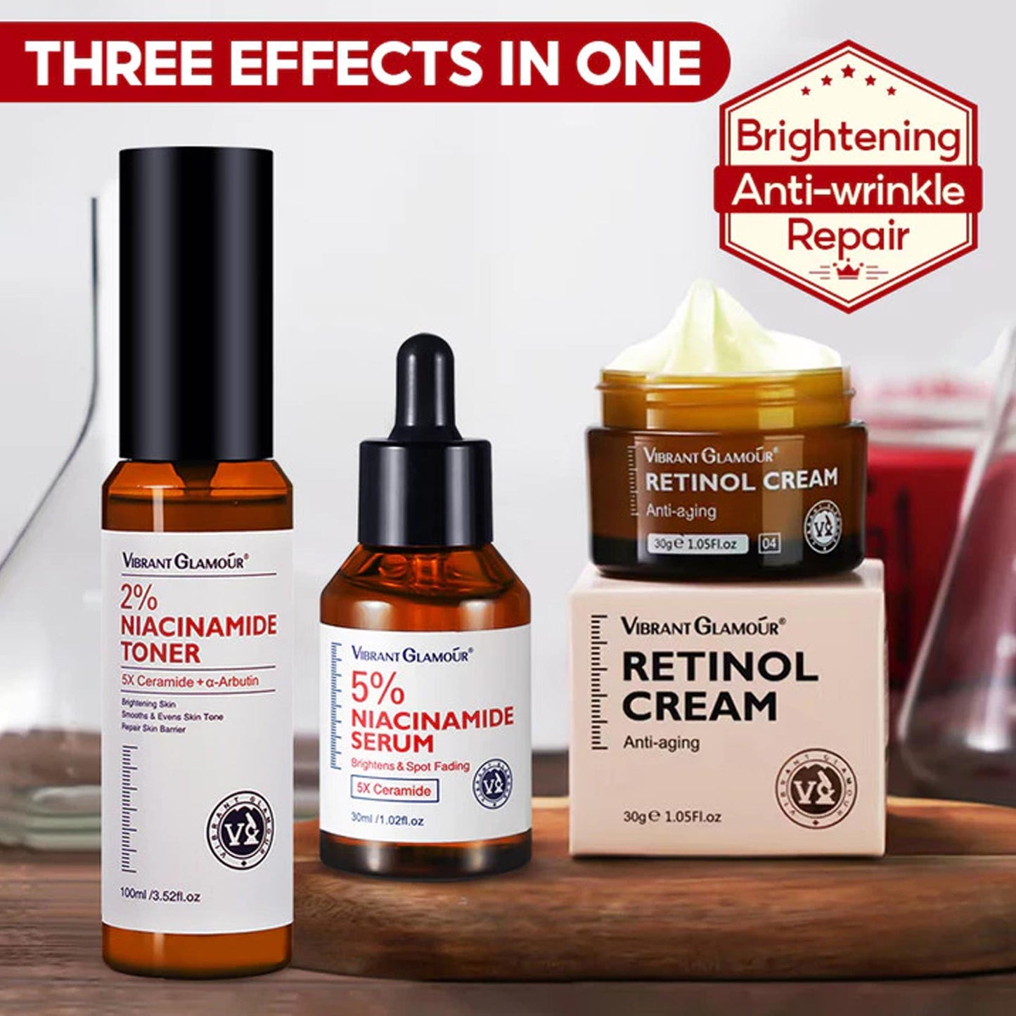 Anti Aging Whitening Set Retinol Face Cream Niacinamide Toner Serum 5X Ceramide 3X Centella Asiatica Skin Barrier