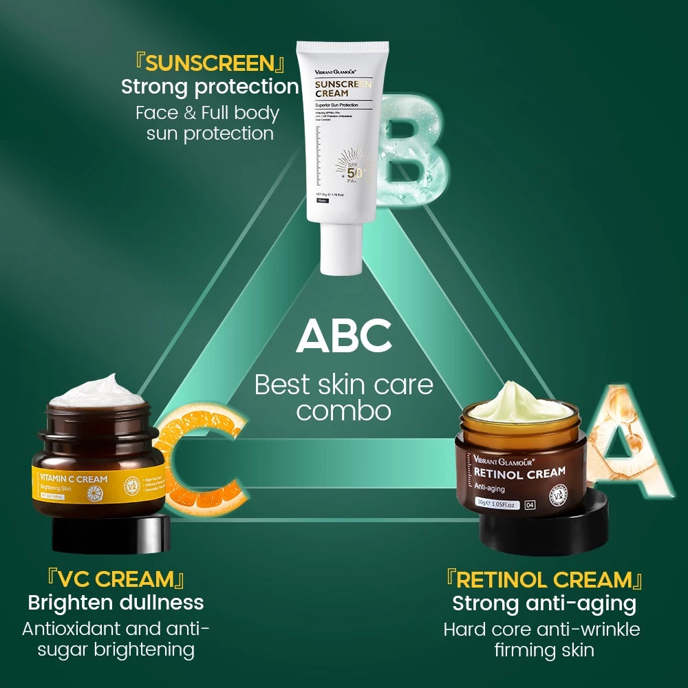 Anti-aging Sunblock Set Retinol Anti Wrinkle Face Cream VC Whitening Sunscreen Cream Vitamin C Fading Dark Spot