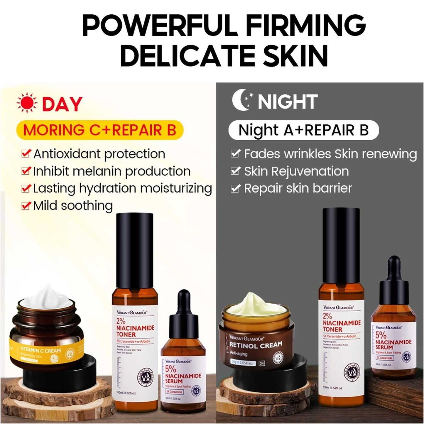 Advanced ABC Set Retinol Face Cream Vitamin C Niacinamide Serum Toner Facial Combo Anti-aging Whitening