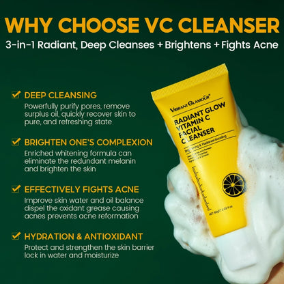 3-in-1 Radiant Vitamin C Facial Cleanser Deep Cleansing Acne Fighting Brightening With Centella Amino Acids