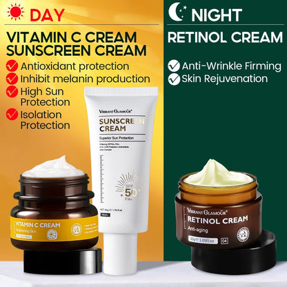 Anti-aging Sunblock Set Retinol Anti Wrinkle Face Cream VC Whitening Sunscreen Cream Vitamin C Fading Dark Spot