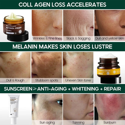 Anti-aging Sunblock Set Retinol Anti Wrinkle Face Cream VC Whitening Sunscreen Cream Vitamin C Fading Dark Spot