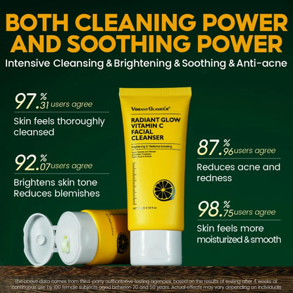 3-in-1 Radiant Vitamin C Facial Cleanser Deep Cleansing Acne Fighting Brightening With Centella Amino Acids