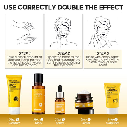 3-in-1 Radiant Vitamin C Facial Cleanser Deep Cleansing Acne Fighting Brightening With Centella Amino Acids