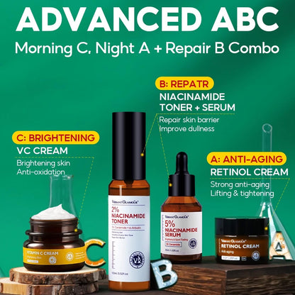 Advanced ABC Set Retinol Face Cream Vitamin C Niacinamide Serum Toner Facial Combo Anti-aging Whitening